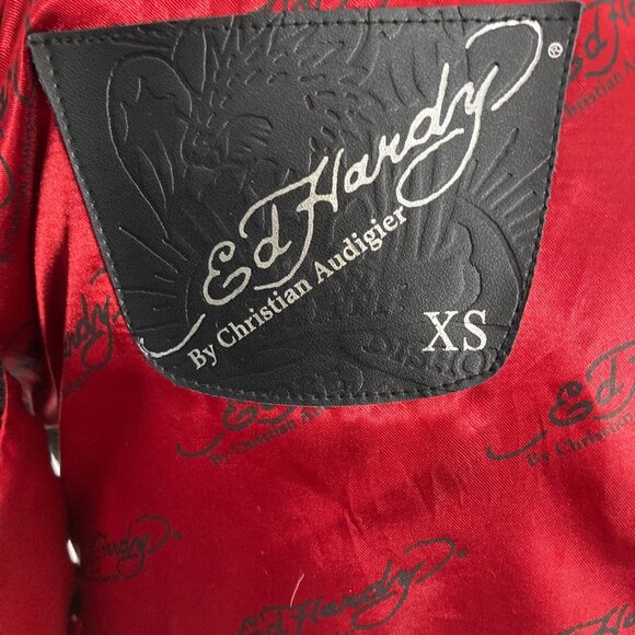 VTG Ed Hardy Christian Audigier Y2K Embroidered Down Puffer Vest XS Skull Rose - Picture 3 of 15